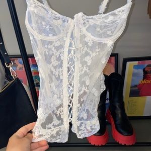 Vintage white lace corset